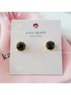 Kate Spade Flying Colors Bezel Studs Earrings Gold Jet